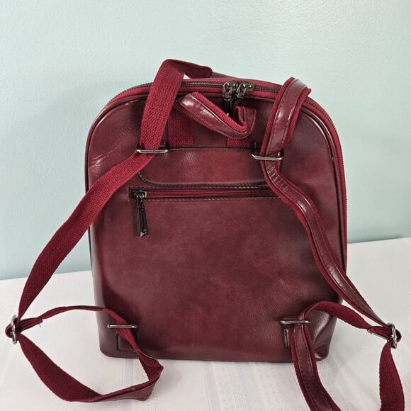 Backpack Mid-Sized Burgundy Hard Shell Faux Leather Zipper Closure Adj Straps - Picture 4 of 8